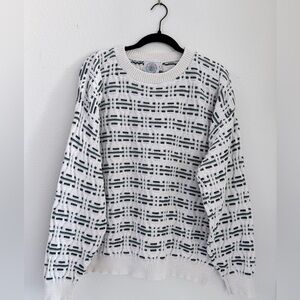 Cape Isle Knitters 100% Cotton Sweater – Ivory, Navy & Green – Vintage Knit